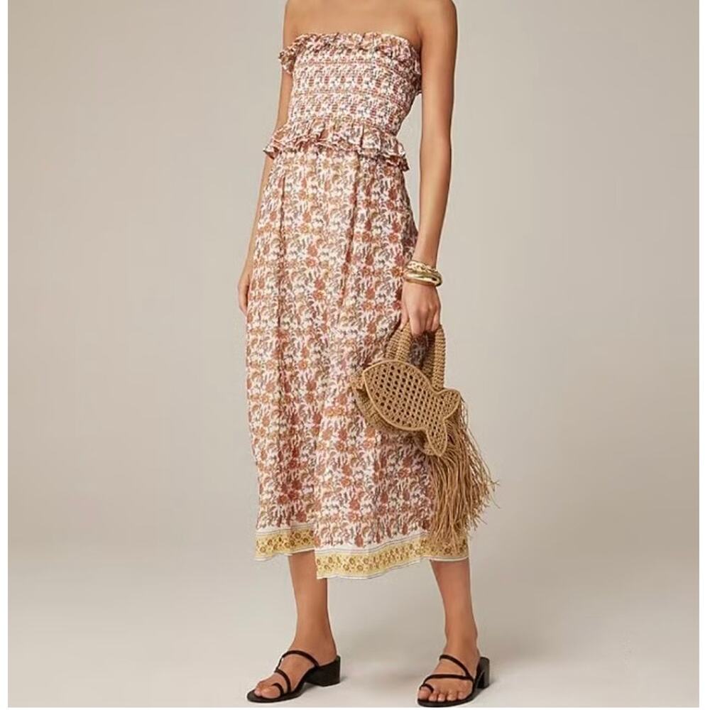 J.Crew Ravenna Dress Sunset Rose Block Print 100% Ramie Size Medium NWT